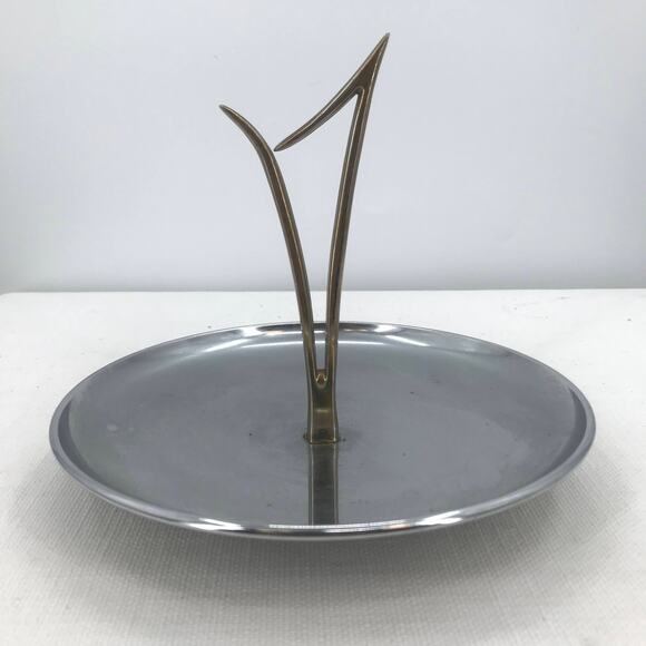 Vintage Tidbit Tray Metal Mid Century Modern Stainless Steel Round base Freeform - Picture 1 of 3